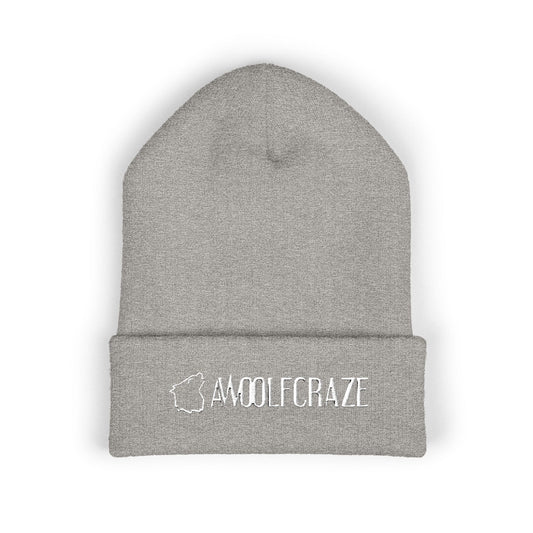 Embroidered 'AWOOLFCRAZE' Classic Cuffed Beanie — Warm Knit Hat