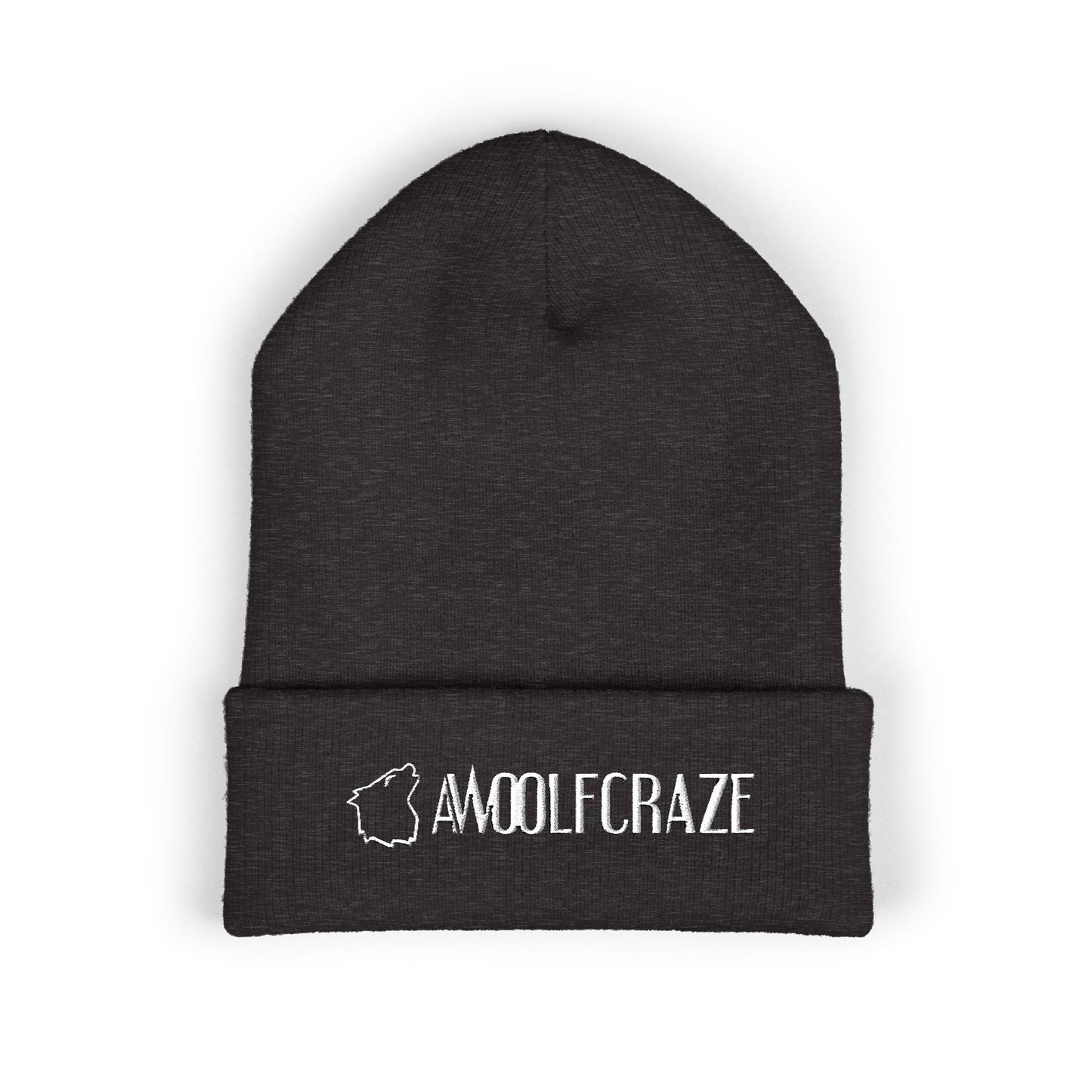 Embroidered 'AWOOLFCRAZE' Classic Cuffed Beanie — Warm Knit Hat