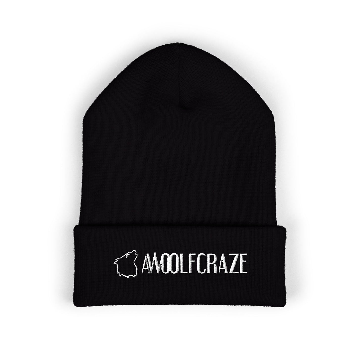 Embroidered 'AWOOLFCRAZE' Classic Cuffed Beanie — Warm Knit Hat