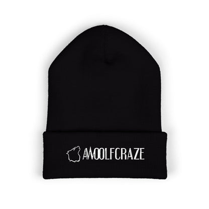 Embroidered 'AWOOLFCRAZE' Classic Cuffed Beanie — Warm Knit Hat