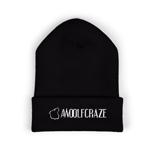 Embroidered 'AWOOLFCRAZE' Classic Cuffed Beanie — Warm Knit Hat